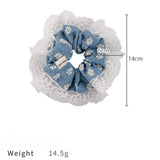 Denim Color Embroidered Flowers Lace Hair Scrunchies