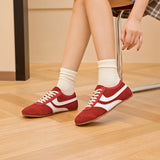 Women’s Genuine Leather German Training Shoes – Retro Flat Sneakers, Lace-Up "Forrest Gump" Style Trainers