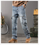 Men's Outdoor Wide Leg Workwear Jeans | Multi-Pocket Straight Fit Denim