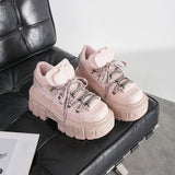 Women’s Pink Retro Punk Metal Decor Platform Ankle Boots