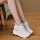 Damen-Plateau-Wedge-Sneaker, 10 cm – 4 Inch klobige Schuhe aus echtem Leder