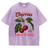 Fresh Picked Cherries Washed Cotton T-Shirt - Women's Vintage Fruit Graphic Tee