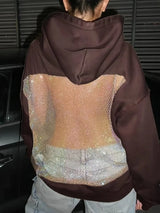 Sexy Backless Hooded Sweatshirt – Glitter Mesh Patchwork Pullover, Autumn Chic Harajuku Streetwear