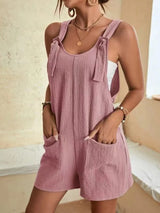 Damen Sommer-Overall – Lockerer ärmelloser Jumpsuit mit Bindeträgern