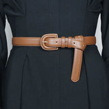 Women's Luxury Skinny Leather Belt – Thin Designer Waistband with Vintage Buckle