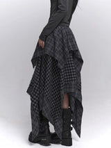 Acubi Fashion Plaid Asymmetrical Skirt | Women’s Alt Goth Elastic Waist Maxi