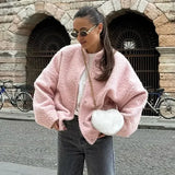 Damen Rosa Kunstpelzjacke – Verdickter Warmer Wintermantel, Lockerer Modischer Langarm-Mantel