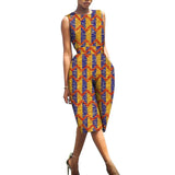 African Print Jumpsuit für Damen | Ärmelloser Bazin Riche Overall in Knielänge
