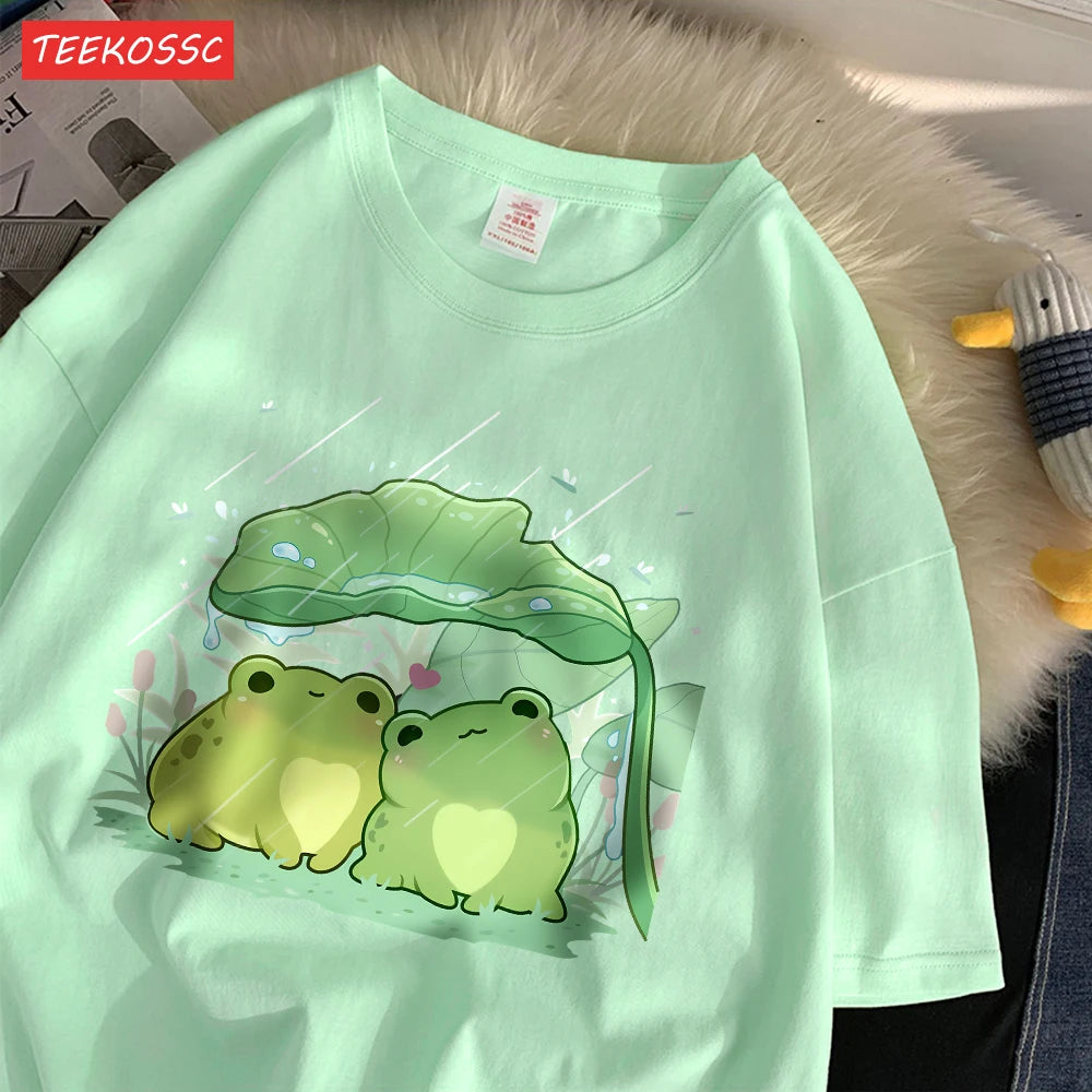 Two Frogs Sheltering From Rain Cotton T-Shirt