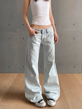 Damen Y2K Vintage Low-Waist Jeans – Retro Washed Denim Hose