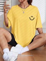 Damen Oversized Baumwoll Streetwear Top mit auffälligem Smile-Motiv