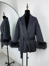 Luxuriöser Fuchsfell-Woll-Wintermantel für Damen – Eleganter doppelseitiger Wollmantel für Frauen,