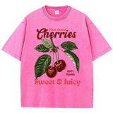 Fresh Picked Cherries Washed Cotton T-Shirt - Women's Vintage Fruit Graphic Tee