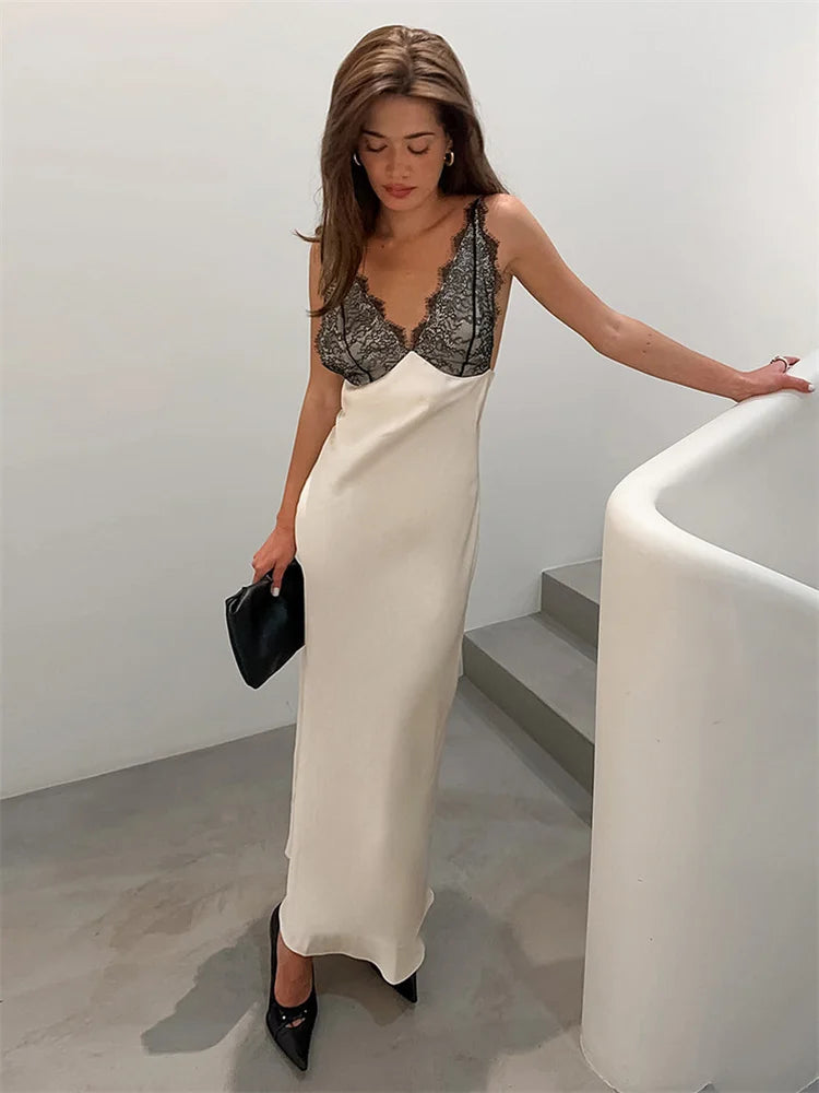 Women's High-Waist Backless Summer Party Lace Maxi Dress