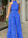 Women's Summer Elegant Abstract Print Halter Jumpsuit