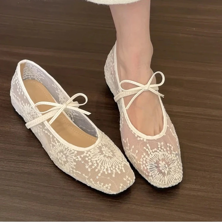 Damen Mary Jane Ballerinas – Atmungsaktive Schmetterlingsknoten Fashion-Schuhe
