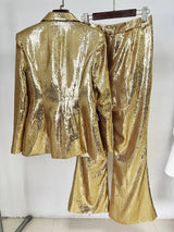 Women's Dazzling Sequined Suit Set – Slim Fit 2-Piece Party Suit – Sparkly Evening Blazer & Pants