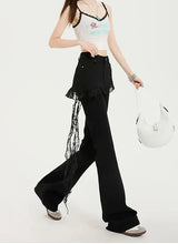 Damen Jeans mit Spitzenbesatz im Fake Two-Piece Design | Jeansrock in Mikro-Schlaghose-Optik