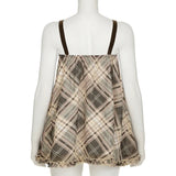 Y2K Bow Contrast Checked Tank Top | Vintage Sleeveless V-Neck Camisole