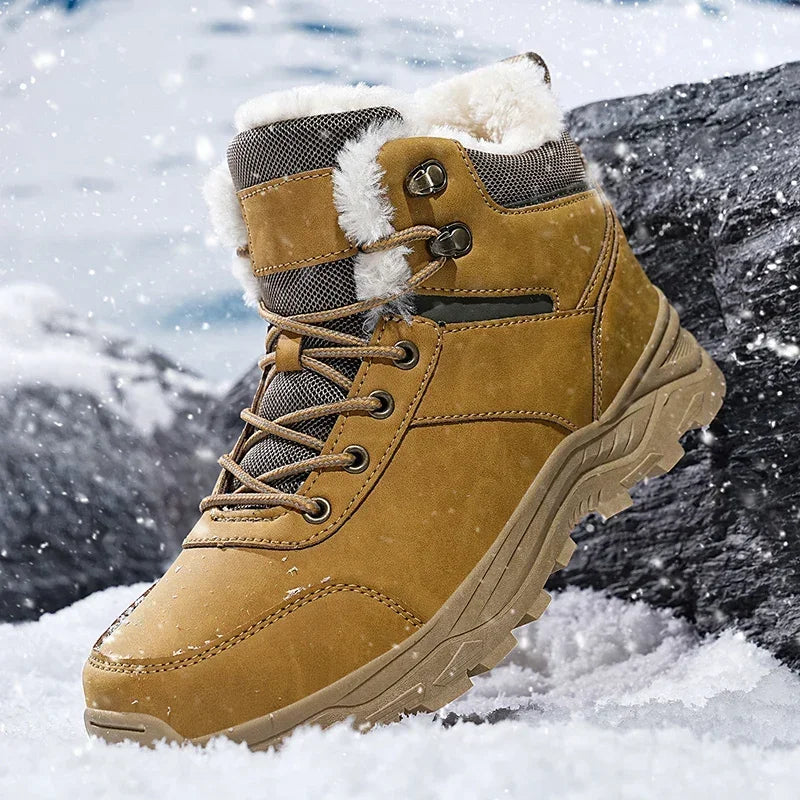 Herren Handgemachte Winterstiefel - Wasserdichte Thermoschneestiefel mit rutschfester Gummisohle und warmem Plüschfutter