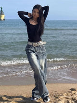 High-Waisted Damen American Vintage Washed Wide-Leg Jeans