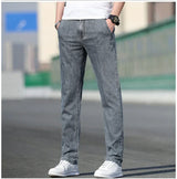 Men’s Summer Loose Stretch Gray & Light Blue Straight-Leg Denim Jeans