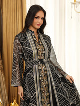 Abaya-Kleid für Damen mit Netz und Pailletten | Elegantes besticktes Eid-Partykleid