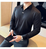 Herren hochelastisches V-Ausschnitt-POLO-Shirt – Nahtloses Langarm-T-Shirt ohne Spuren