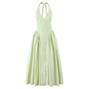 Das „Aura Cotton“ Midi-Kleid: Ein gewagtes Neckholder-Kleid mit tiefem Rückenausschnitt und einem verführerischen A-Linien-Rock mit niedriger Taille