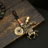 Vintage Horse Good Luck Keychain with Red Silk Knot | Wealth & Prosperity Pendant for Bags
