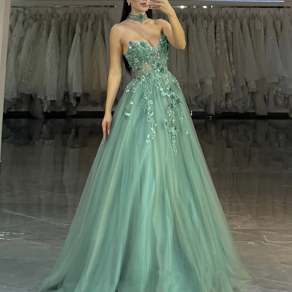 Grünes Partykleid in Bonbonfarbe | Elegantes Ballkleid mit langen Ärmeln