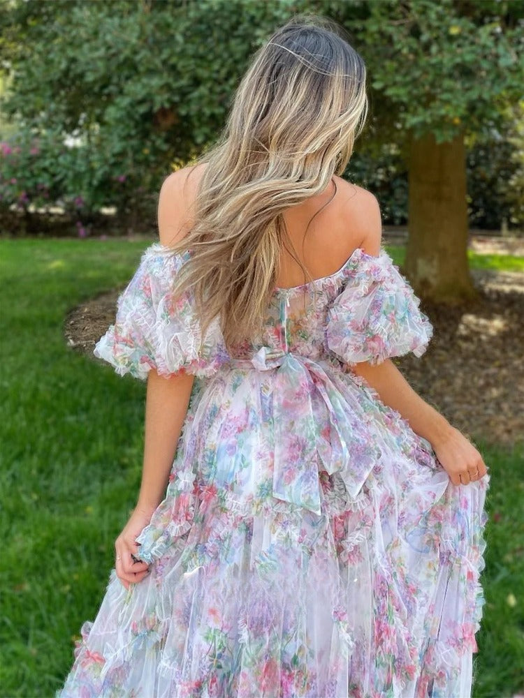 Florales Netz-Ballkleid | Luxuriöses Abschlussball- & Abendkleid