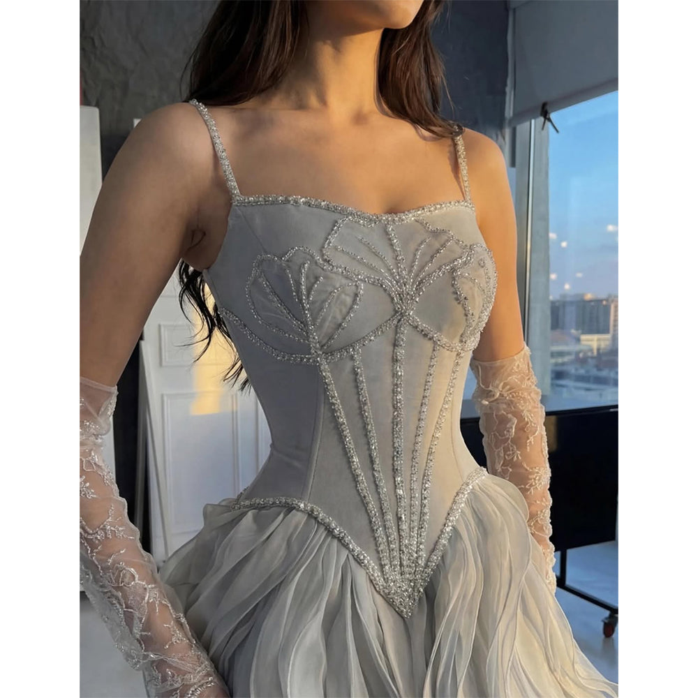 Luxuriöses gerafftes A-Linien-Ballkleid | Perlenbesetztes Sweetheart-Abendkleid