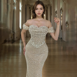 Perlen-Sweetheart-Abschlussballkleid | Schulterfreies Fishbone-Kleid mit Hohlsaum