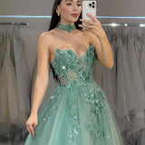 Grünes Partykleid in Bonbonfarbe | Elegantes Ballkleid mit langen Ärmeln